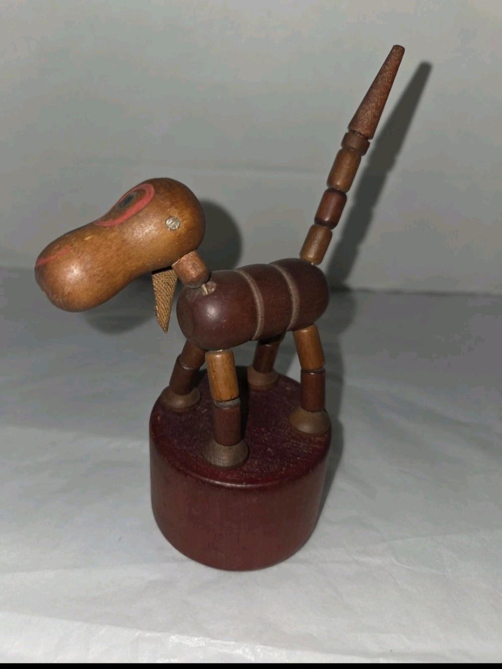 Kohner Happy the Wonder Dog Style Push Button Puppet Wooden Collapsible